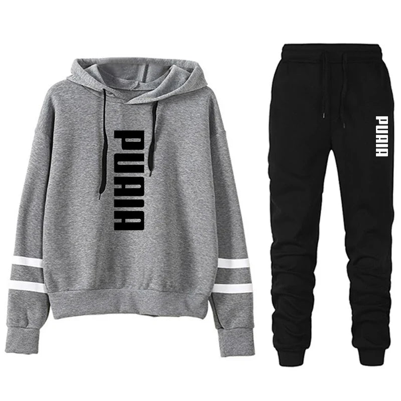 Autumn Winter Women's Hooded Sweatshirt and Jogging Set Lightweight Casual Sportswear with Stripe Detail Comfortable Daily Outdoor Activewear