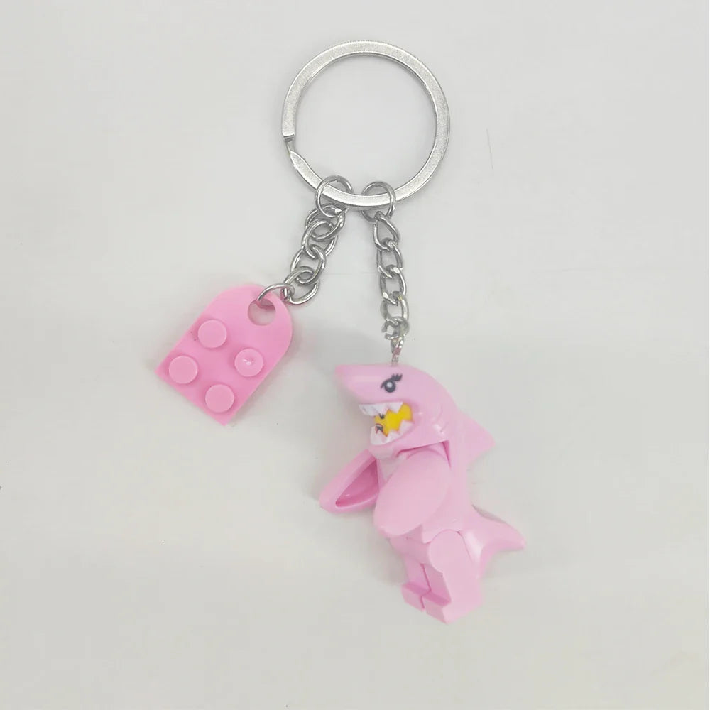 Cartoon Shark Keychains Set - Cute Pink and Blue Anime Keyring Charms for Lovers, Adorable Bag and Car Decor Gift