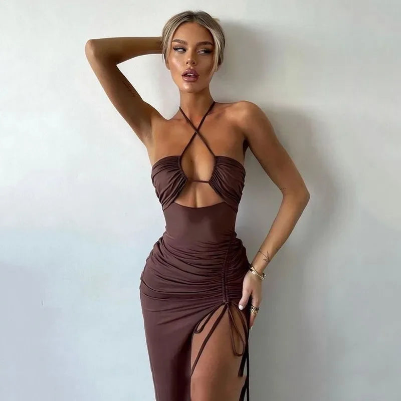 Summer Midi Dress With Slit For Women Elegant Fashion Dress