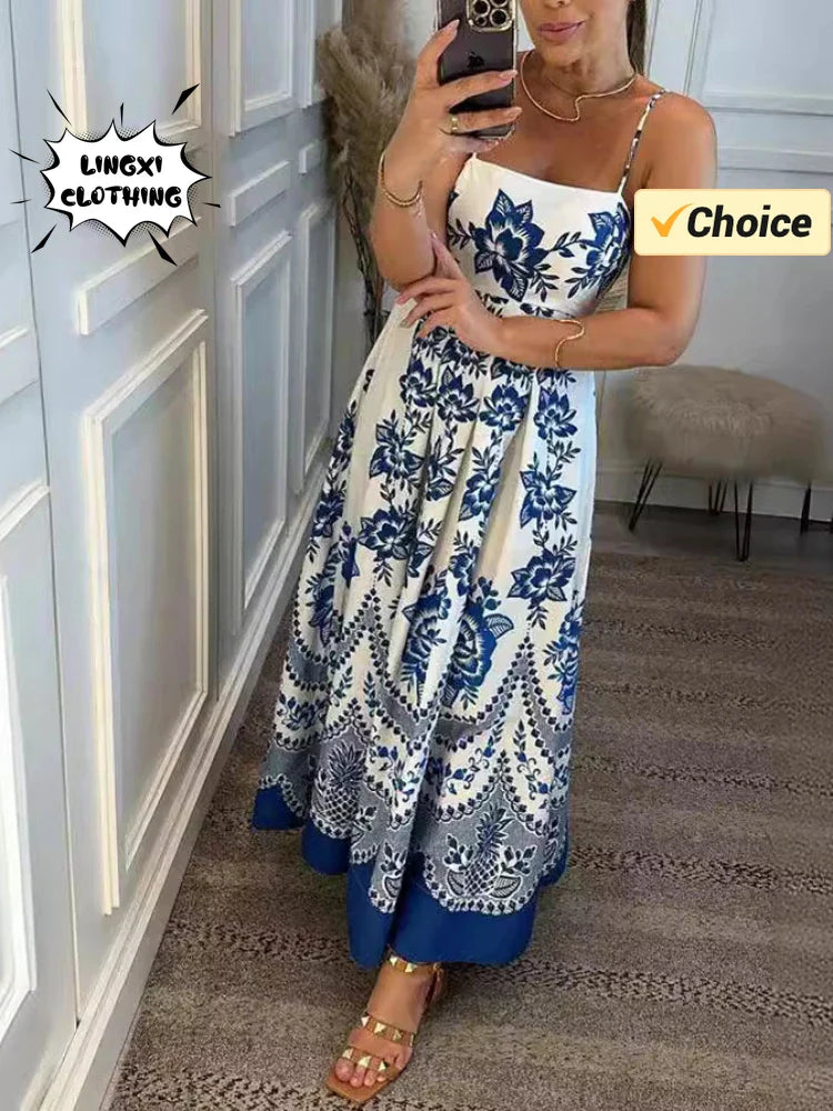 Elegant Women's Printed Maxi Dress for Summer Vacation