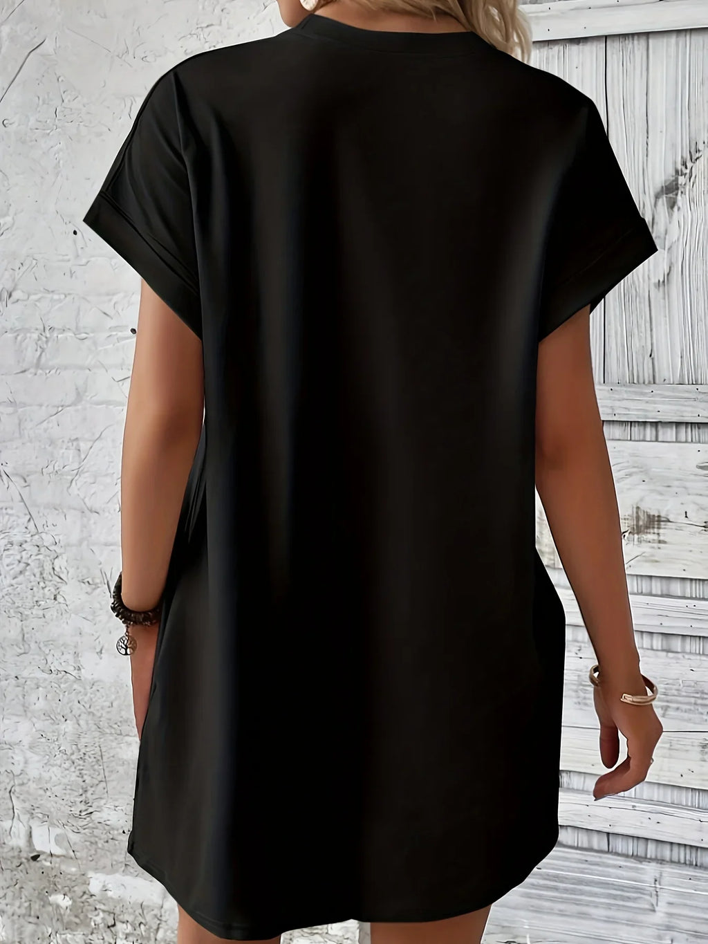 Plus Size Summer Dress Letter Print Round Neck Short Sleeve