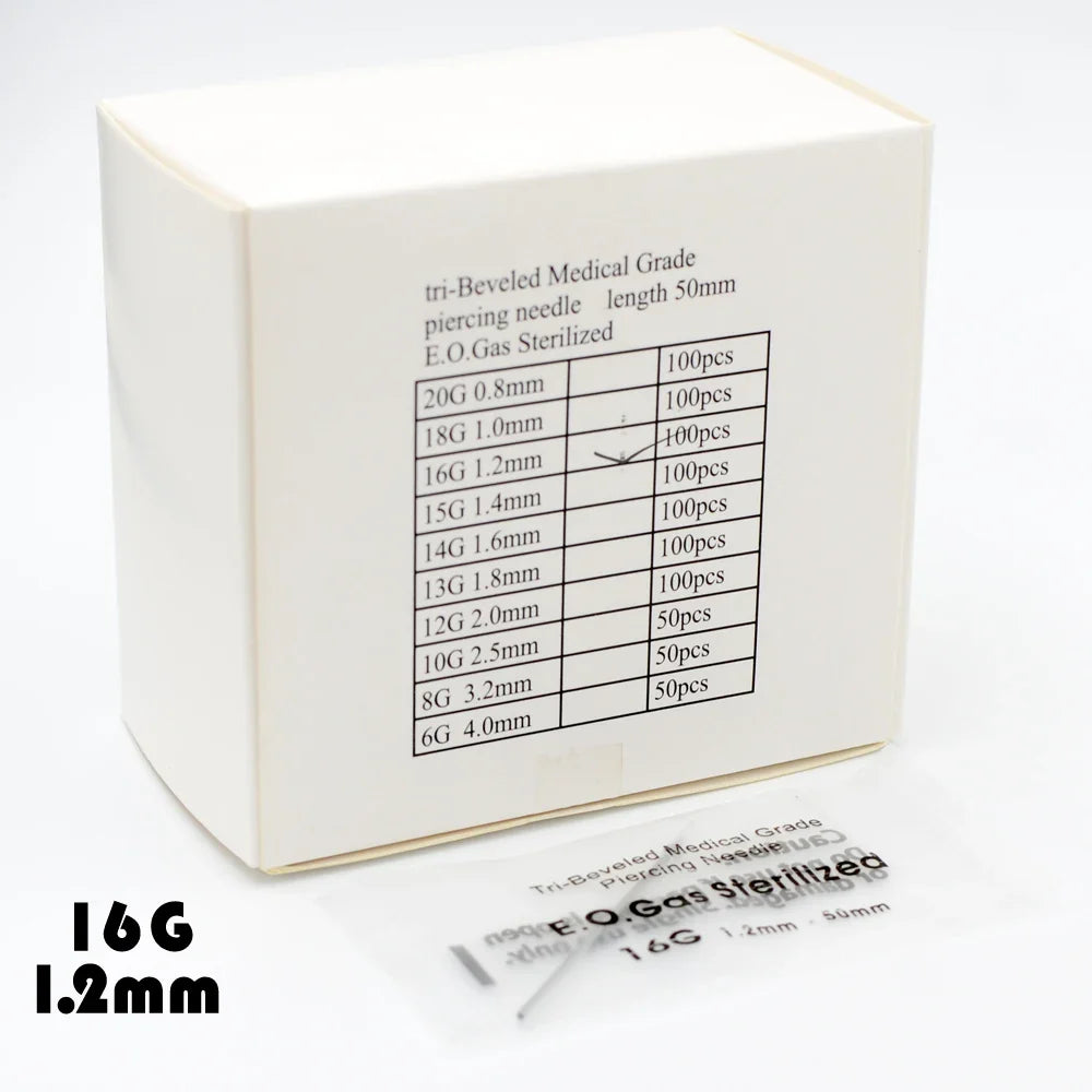 Surgical Steel Disposable Body Piercing Needles Sterile Medical Grade 12G to 20G Individual Pack