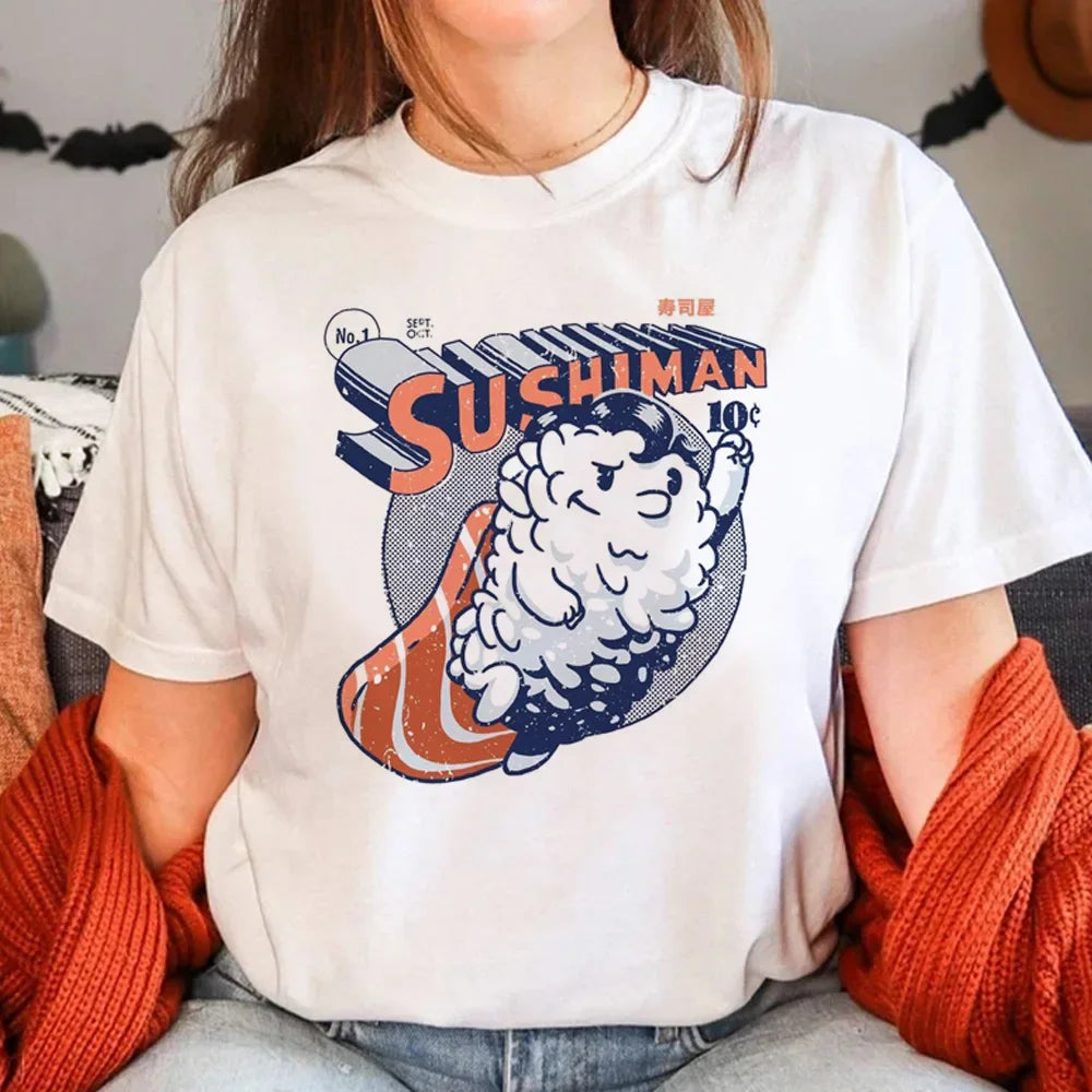 Sushi T-Shirt for Women Summer Manga Graphic Tees Casual Wear