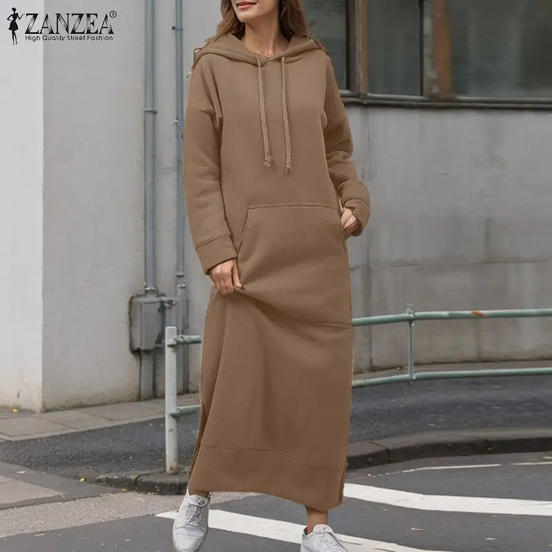 Hooded Sweatshirt Dress For Women Long Sleeve Casual Winter