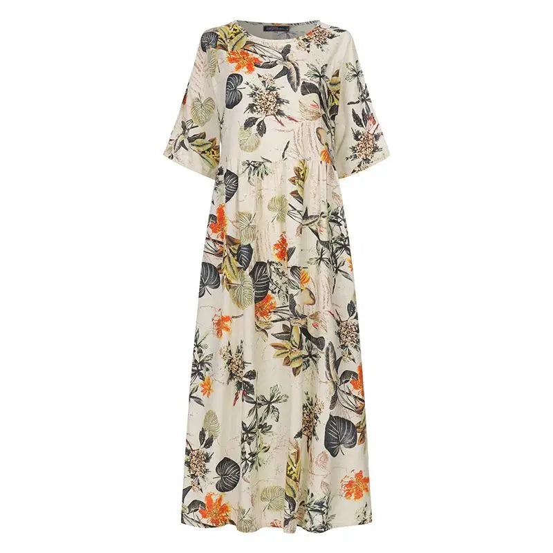 Boho Floral Sundress For Women With Three Quarter Sleeves