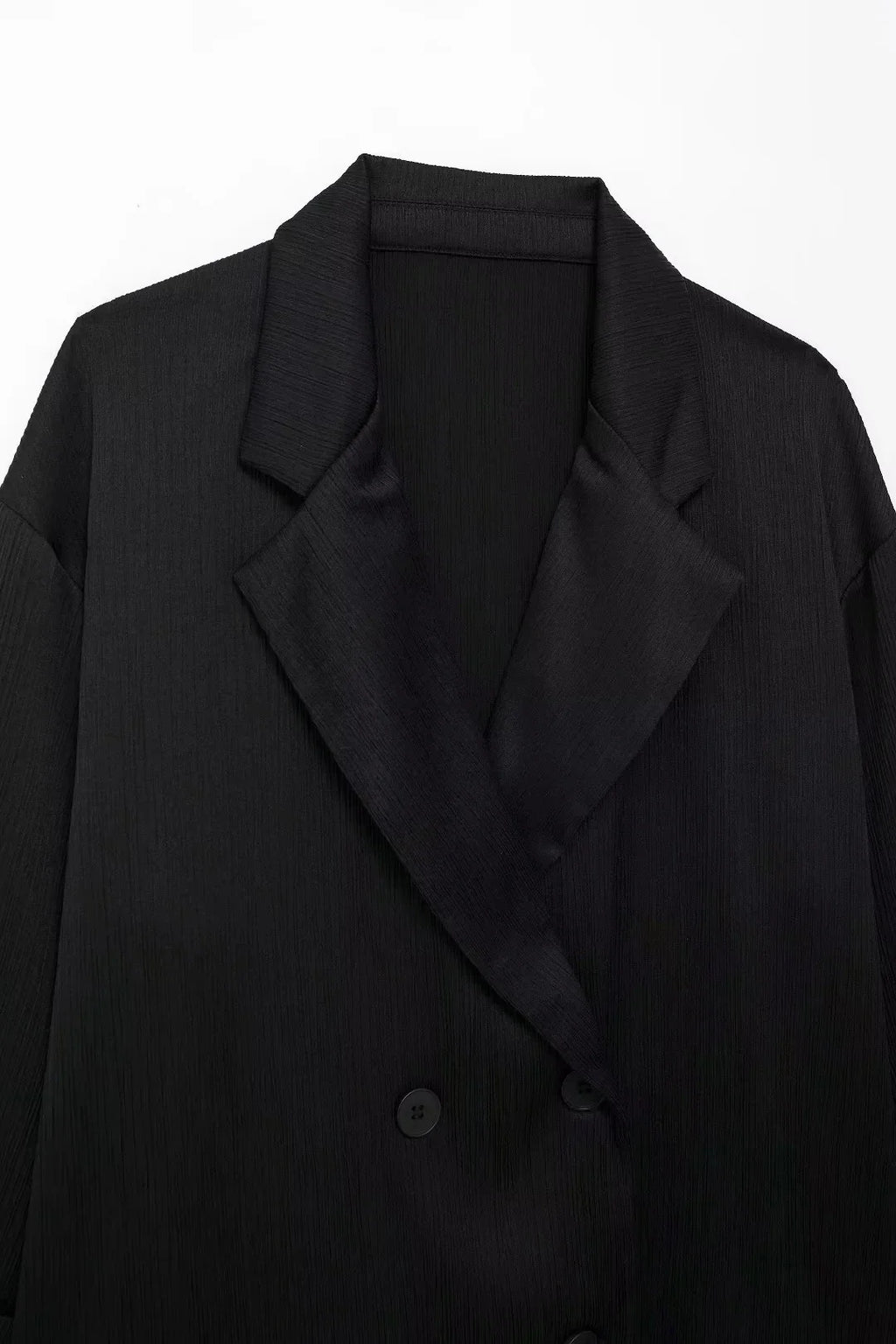 Elegant Women Blazer Pant Suit Set with Wrinkle Effect Double Breasted Long Sleeve Coat and Straight Trouser for Office Wear