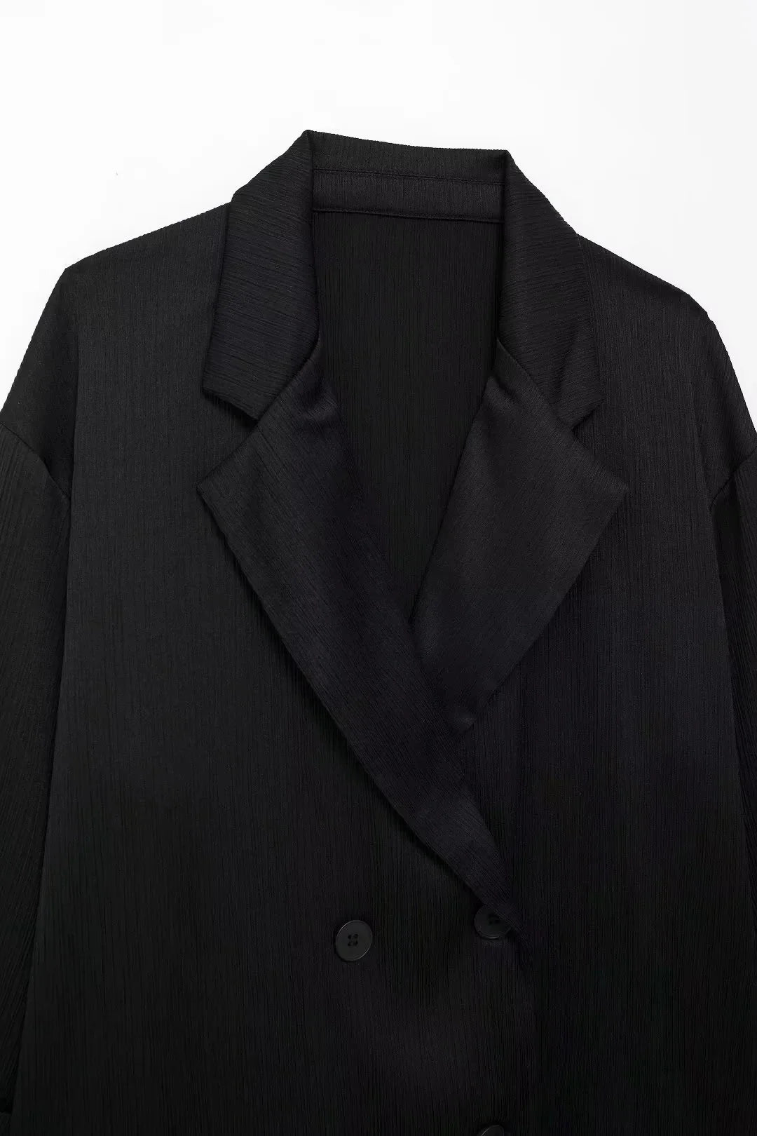 Elegant Women Blazer Pant Suit Set with Wrinkle Effect Double Breasted Long Sleeve Coat and Straight Trouser for Office Wear