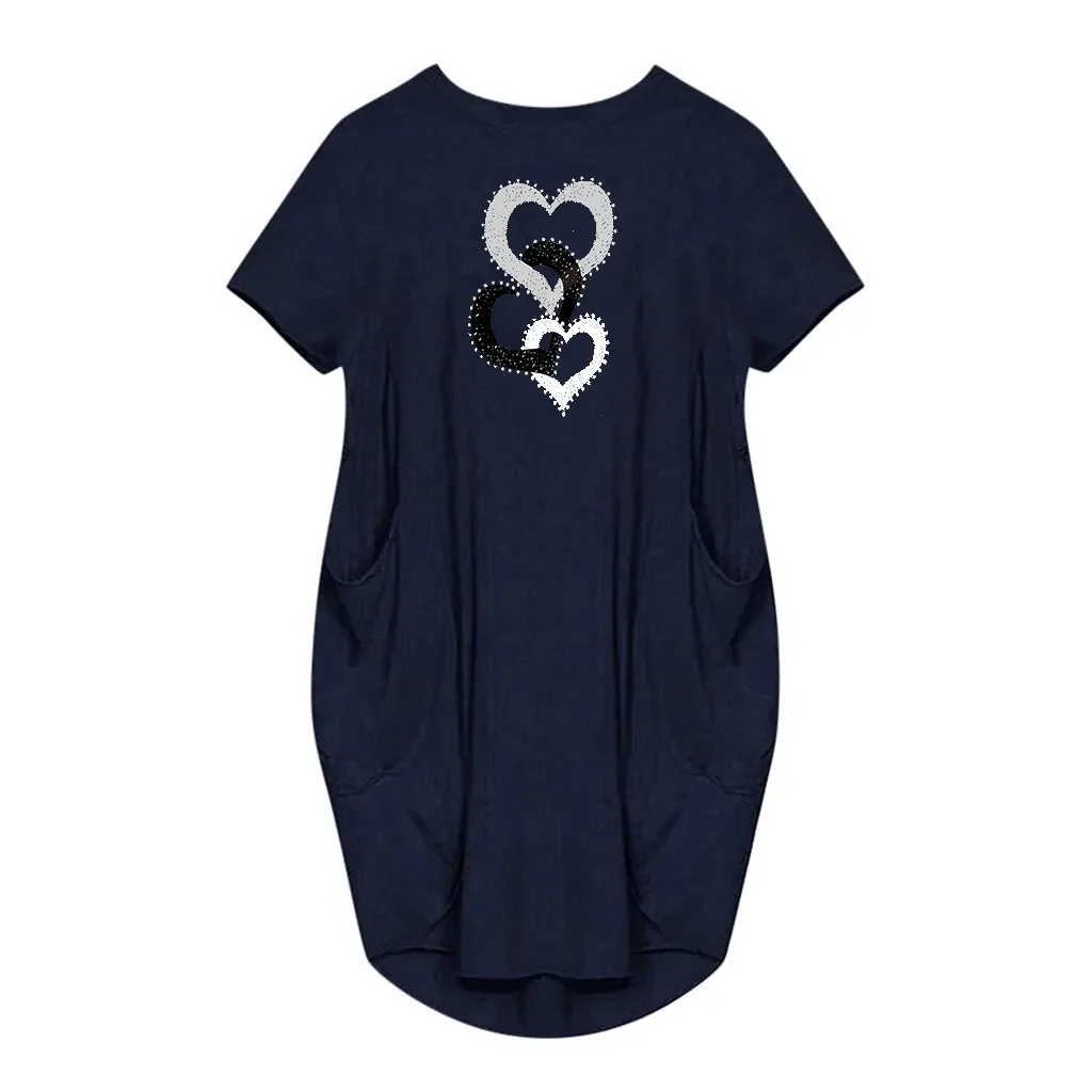 Heart Print Pocket Dress For Women Casual Summer Wear