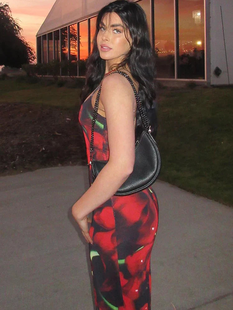 Floral Print Sexy Sleeveless Maxi Dress for Party Vacation