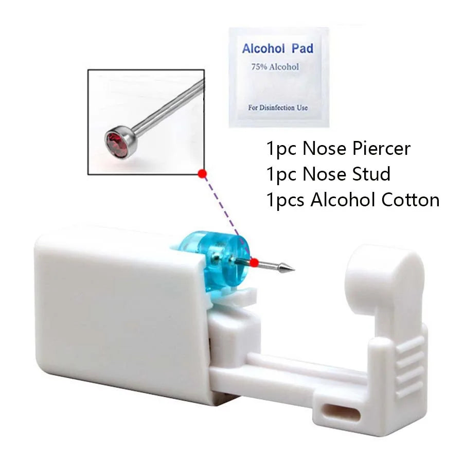Disposable Nose Piercing Gun Kit with Built-In Crystal Nose Stud for Easy Piercing