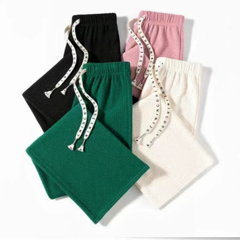 Preppy Style Knitted Two Piece Set with Sailor Collar Sweater and Elastic Pants for Women's Korean Sportswear