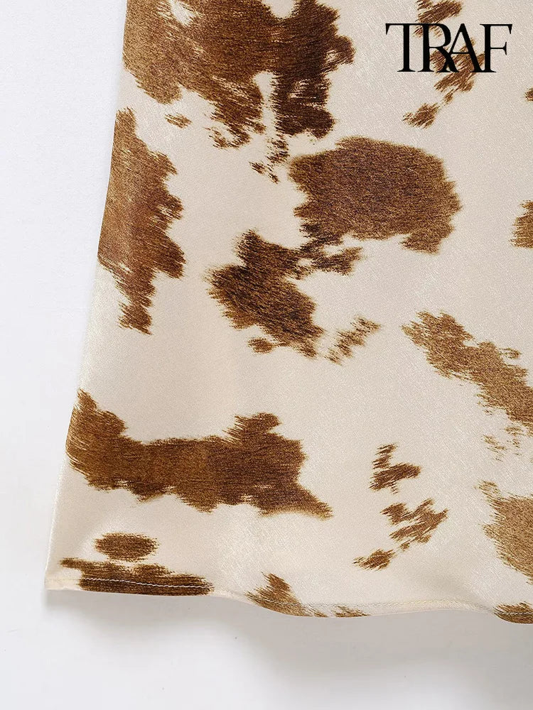 Satin V Neck Halter Dress With Mistletoe Print Elegant