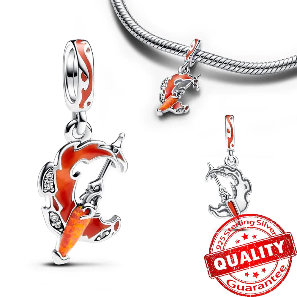 925 Sterling Silver Coral Seahorse and Lotus Fish Pendant for DIY Bracelet and Necklace Crafting