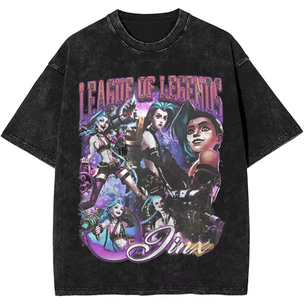 Anime Arcane Jinx Oversized Cotton T Shirt for Men and Women Summer Streetwear Tee Fans Gift