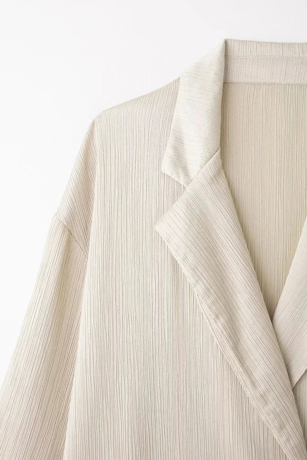 Elegant Women Blazer Pant Suit Set with Wrinkle Effect Double Breasted Long Sleeve Coat and Straight Trouser for Office Wear