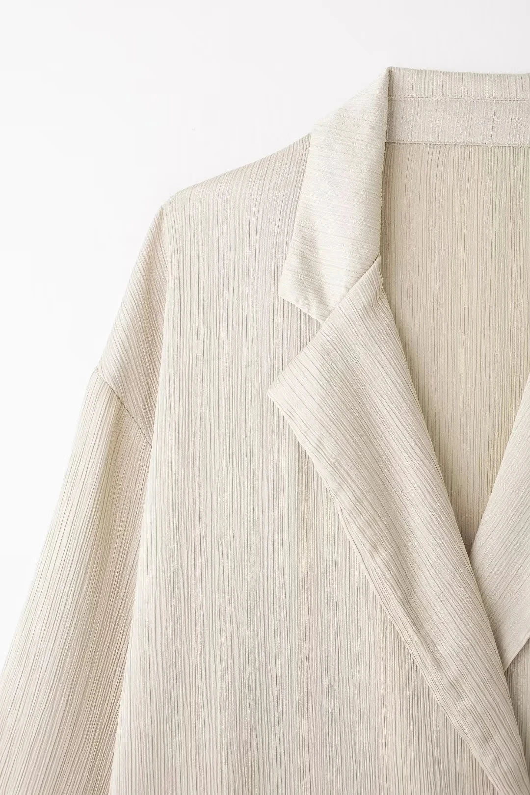 Elegant Women Blazer Pant Suit Set with Wrinkle Effect Double Breasted Long Sleeve Coat and Straight Trouser for Office Wear