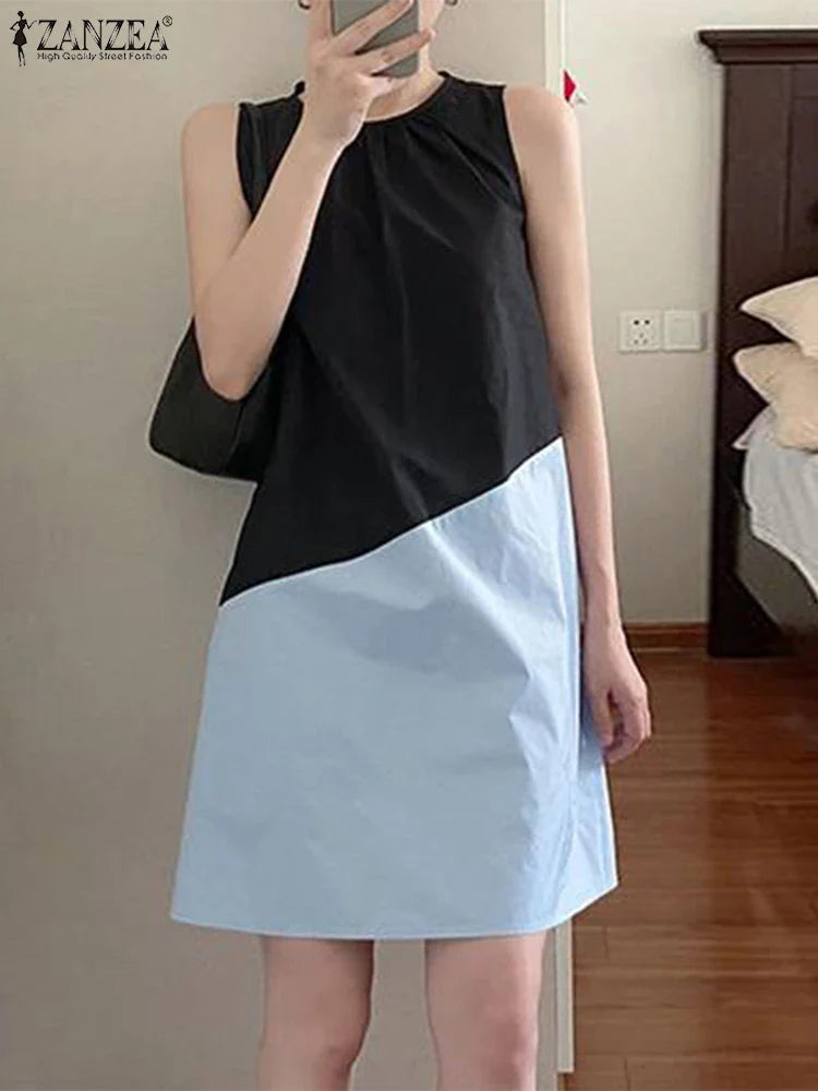 Casual Color Block Tank Dress for Women Sleeveless Everyday