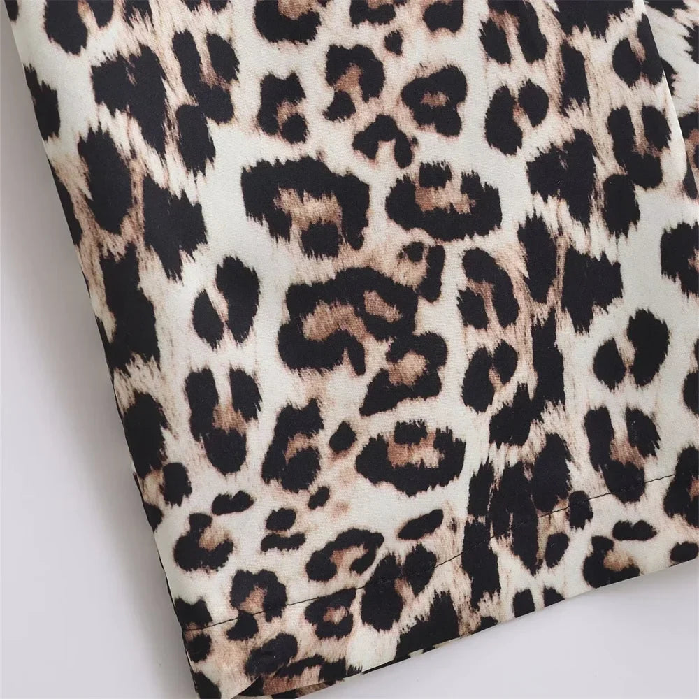 Leopard Print Sleeveless Midi Dress With Round Neck