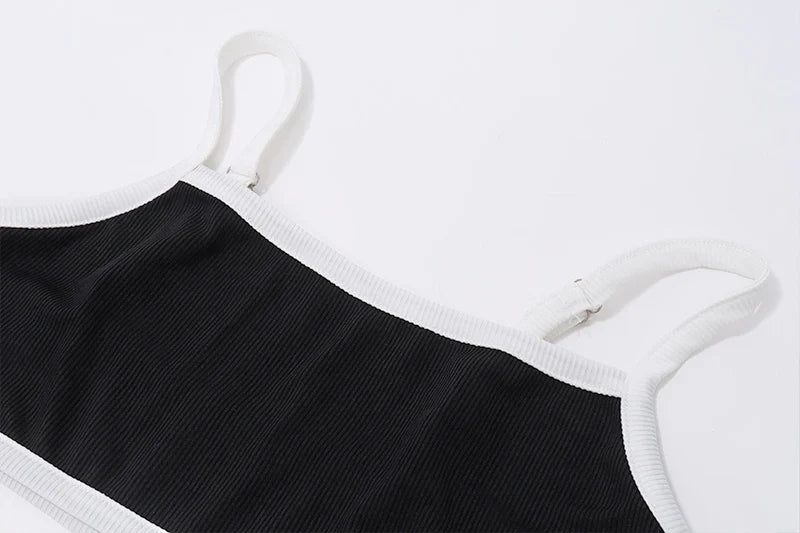 Casual Sporty Women Two Piece Set High Streetwear Patchwork Slip Tank Top with Skinny Elastic Mini Skirt