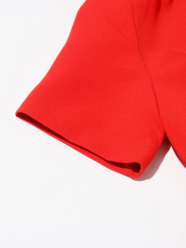 Hollow Out Patchwork Dress For Women V Neck Long Belted