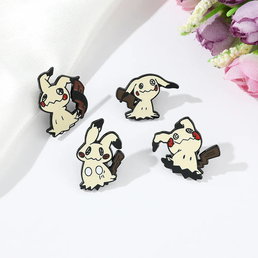 Cartoon Animal Enamel Pin Brooch Set 4 Pcs Fun Mimikyu Jewelry for Backpack Wallet and Clothes Accessories
