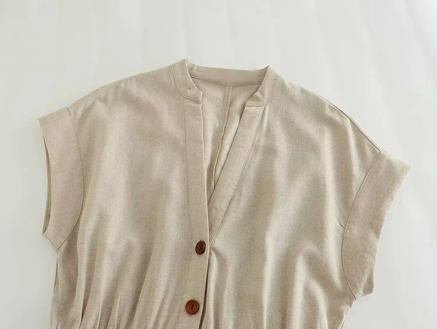 Summer Casual V Neck Sleeveless Linen Blend Jumpsuit Straight Long Holiday Style