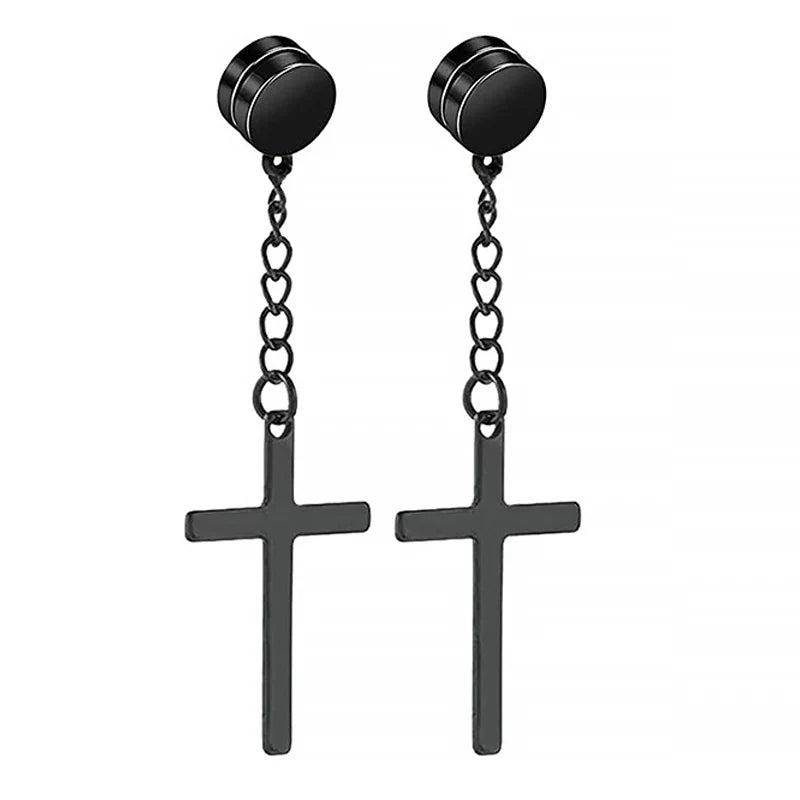 Magnetic Clip Earrings Stainless Steel Non-Piercing Stud Earrings for Men and Women with Black CZ