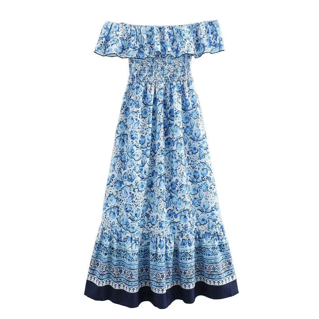 Off Shoulder Floral Print Long Vest Dress For Women