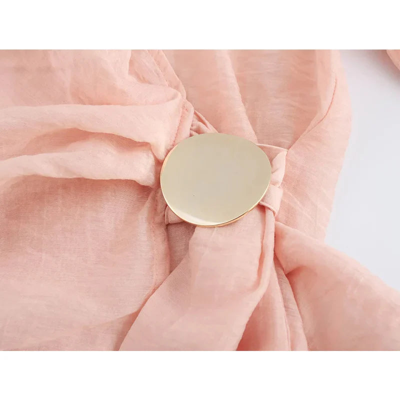 Casual Vintage Long Sleeve Women's Shirt with Solid Metal Buttons and Lapel Collar Lightweight Blouse for Spring and Summer