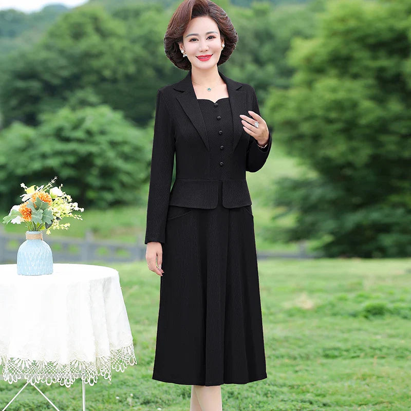 Autumn Women Aline Knee Length Office Dress With Collar