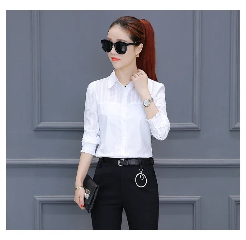 Women's Pure Cotton Long Sleeve Shirt Professional Decoration Body Contour Spring Autumn Fashion Top