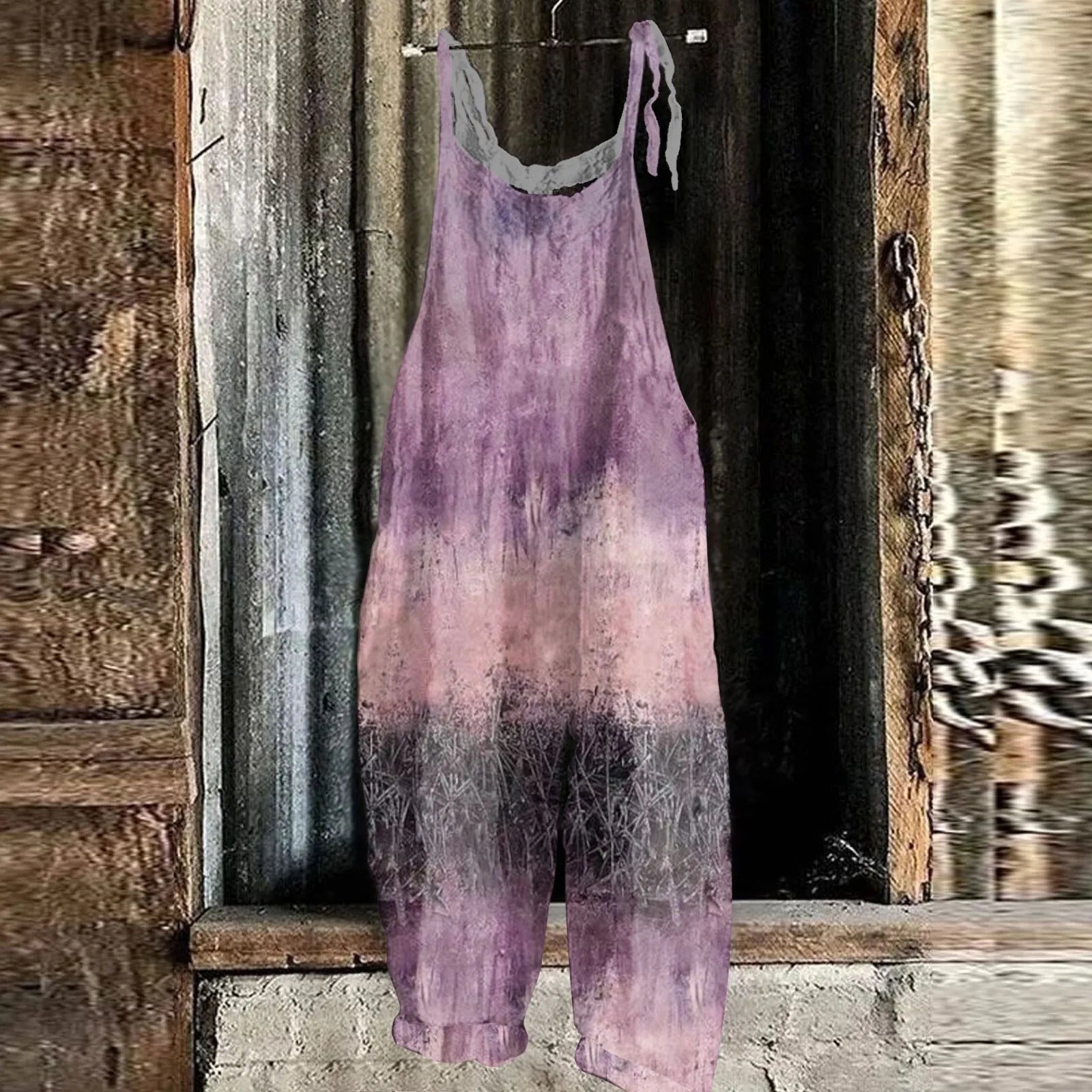 Women's Floral Print Cotton Linen Jumpsuit Loose Vintage Casual Shoulder Strap Romper