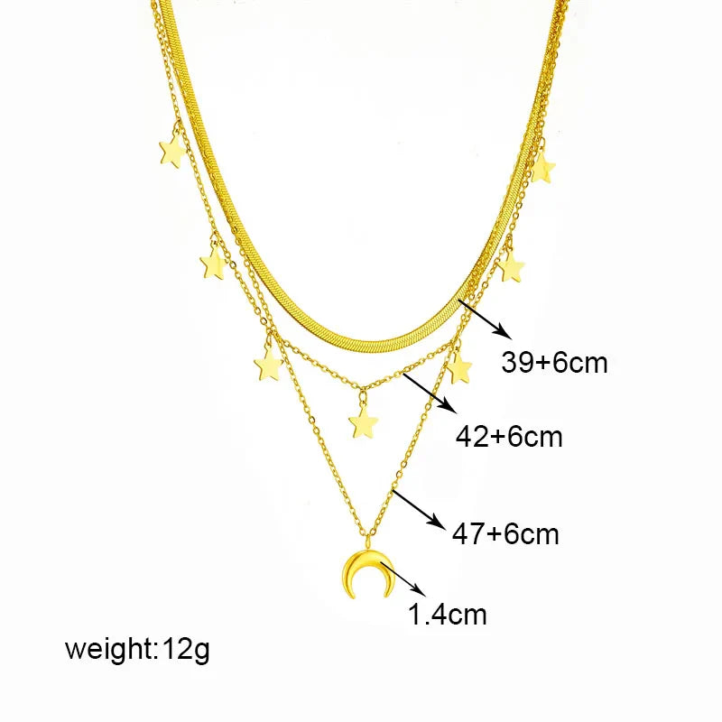 Stainless Steel Butterfly Moon Lock Blue Eyes Pendant Necklace for Women Multilayer Choker Chain Jewelry Gifts