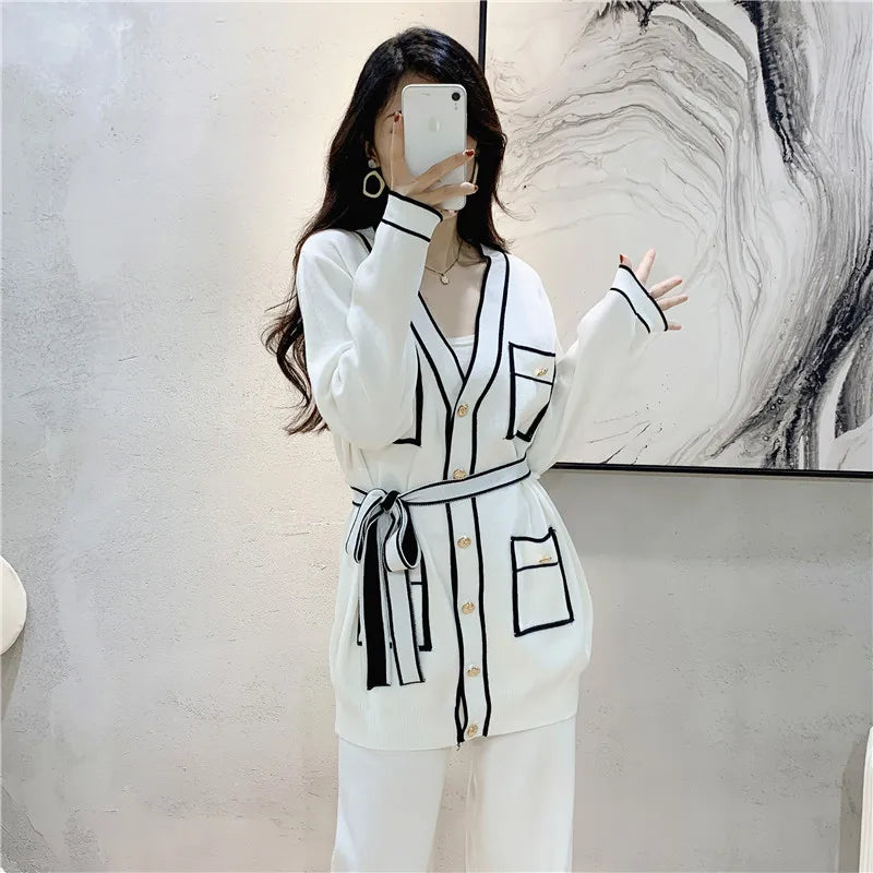 Autumn Elegant Two-Piece Trouser Suit for Women Long Sleeve Tailored Coat with Casual Wide Leg Trousers Office Lady Chic Set