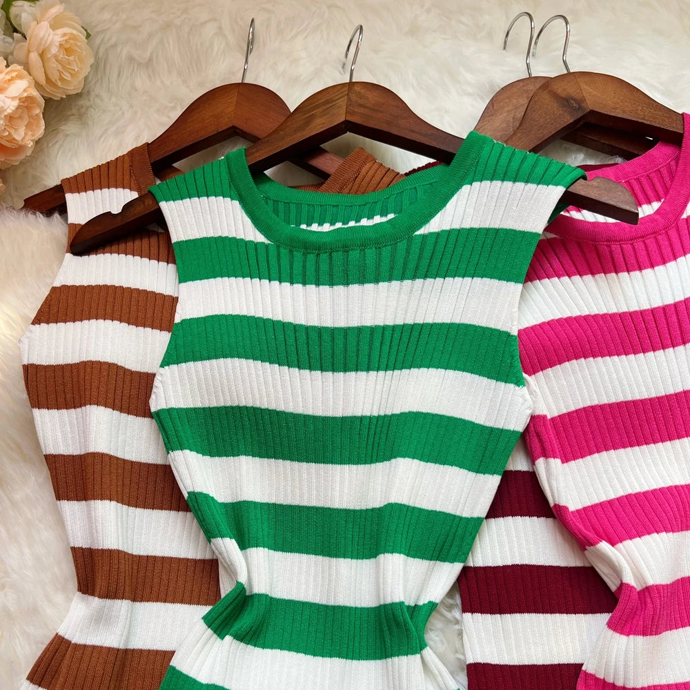 Ruffled Striped Knit Mini Dress For Summer Party Look