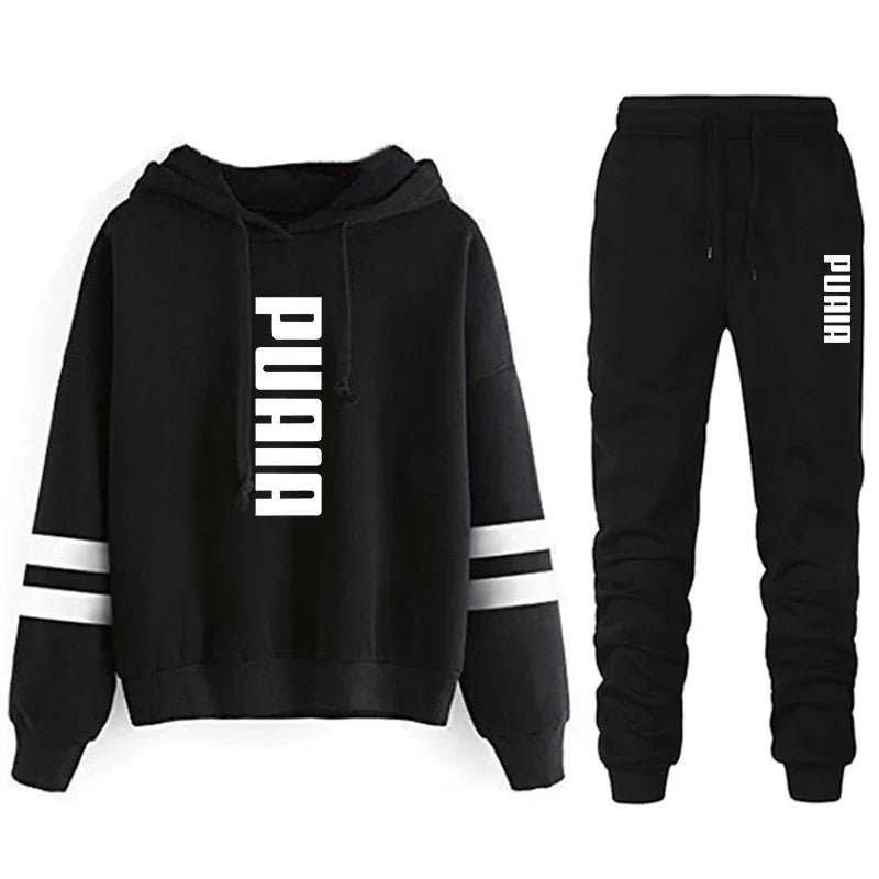 Autumn Winter Women's Hooded Sweatshirt and Jogging Set Lightweight Casual Sportswear with Stripe Detail Comfortable Daily Outdoor Activewear