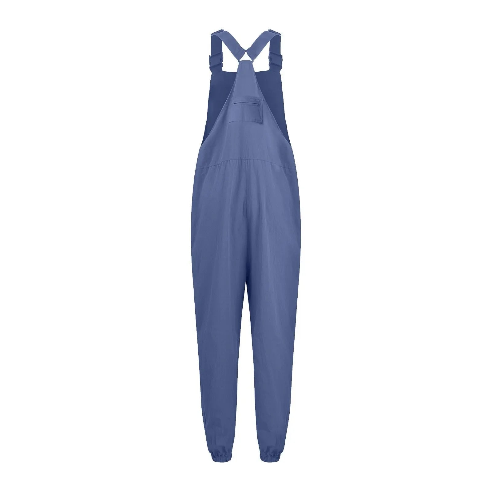 Women's Summer Casual Loose Wide Leg Jumpsuit with Adjustable Straps Pockets and Retro Button Detail Solid Color Sleeveless Overalls