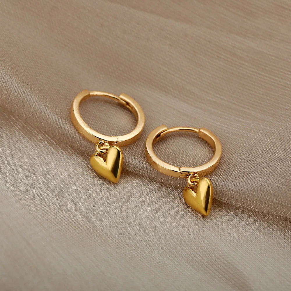 Stainless Steel Vintage Gold Heart Drop Earrings for Women Jewelry Gift