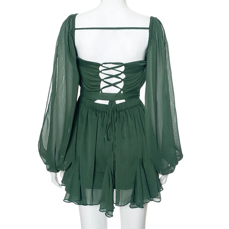 Off Shoulder V Neck Mini Dress For Women Long Sleeve Sheath