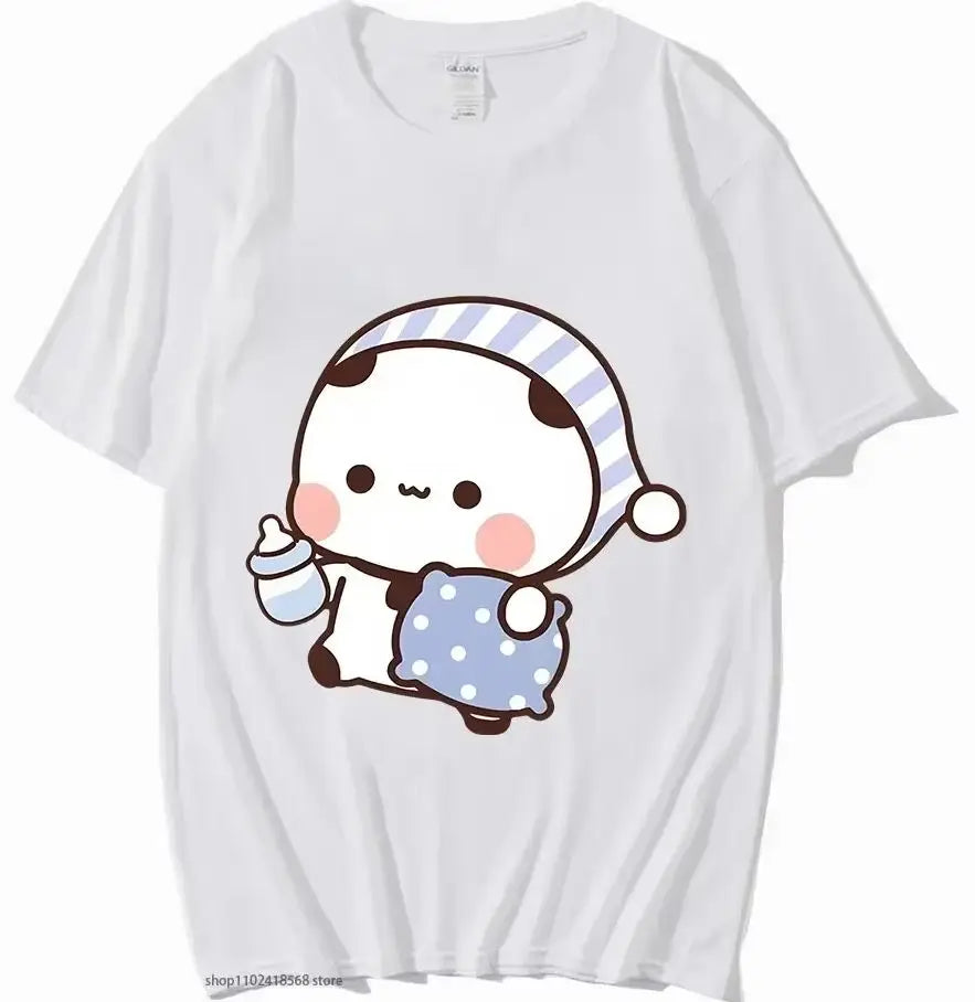 Kawaii Cute Panda and Bear Graphic Long Sleeve Couple Shirts for Men and Women Fashion Tees