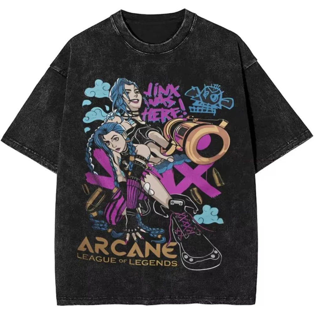 Anime Arcane Jinx Oversized Cotton T Shirt for Men and Women Summer Streetwear Tee Fans Gift