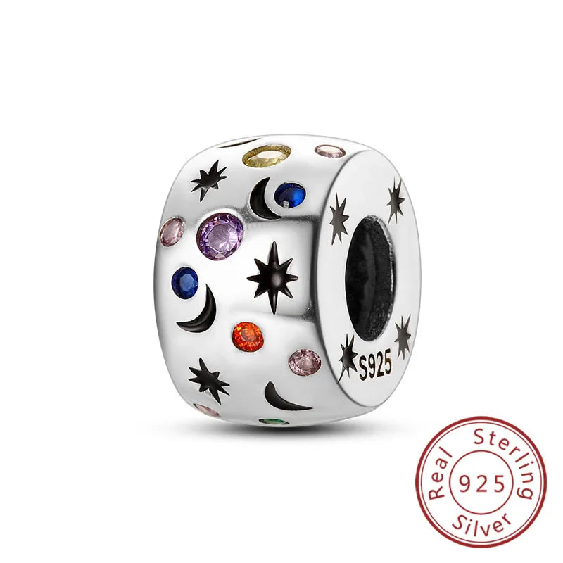 Fit Original 925 Sterling Silver Clip Charms with Zircon and Silicone Spacer Beads for Women DIY Bracelet Gift