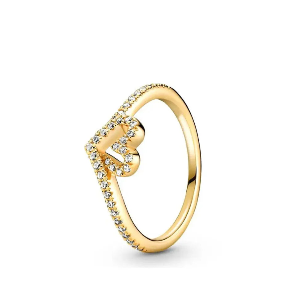 Classic Square Heart Shaped 925 Sterling Silver Ring in Exquisite Gold Color for Jewelry Gift