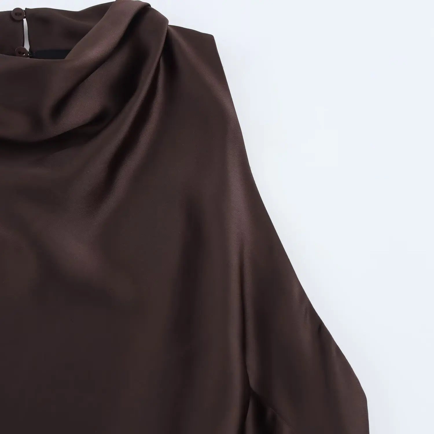 Elegant Satin Belt Midi Dress For Women Vintage Brown