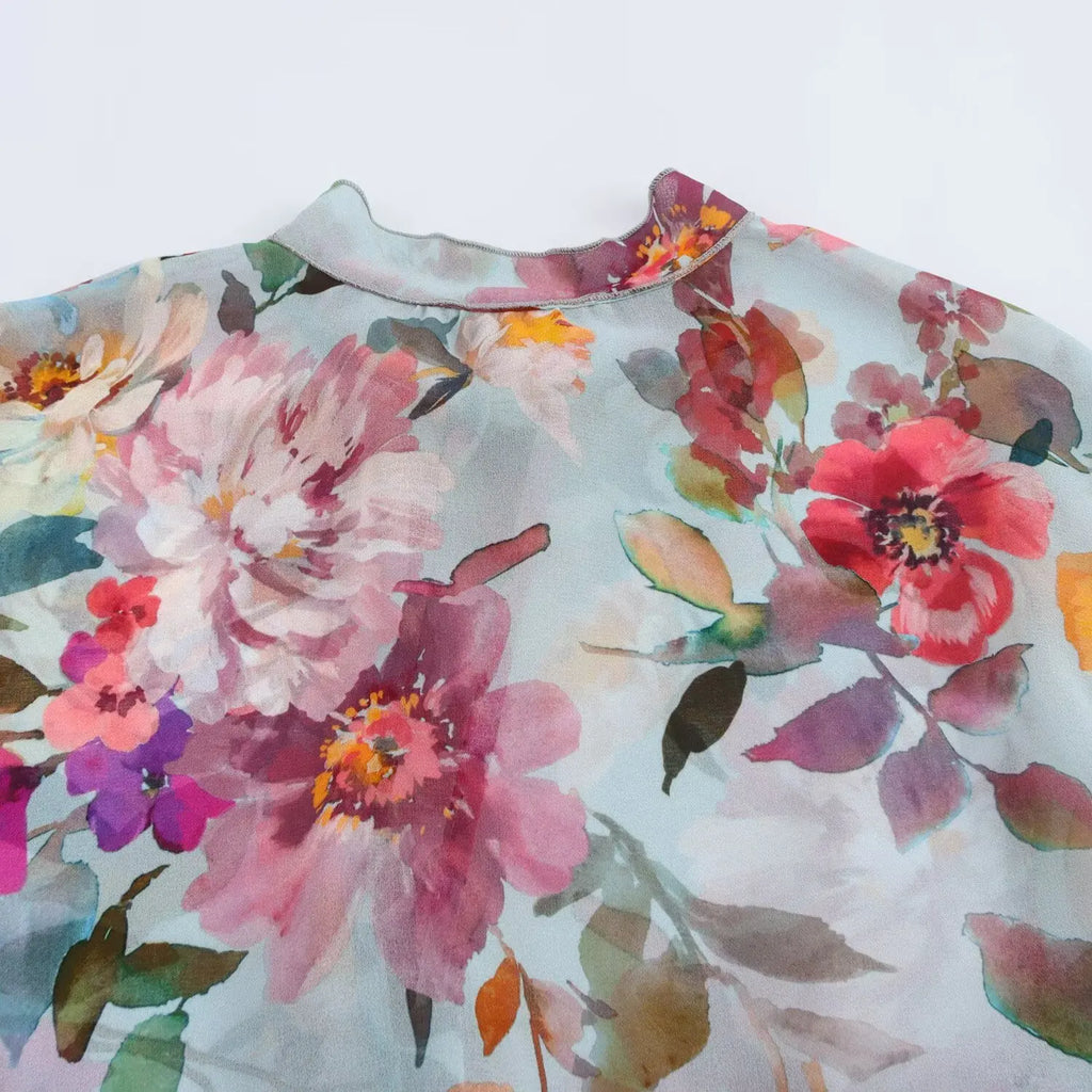 Women's Floral Print Chiffon Blouse with Bow Tie Detail Loose Fit Fashion Shirt