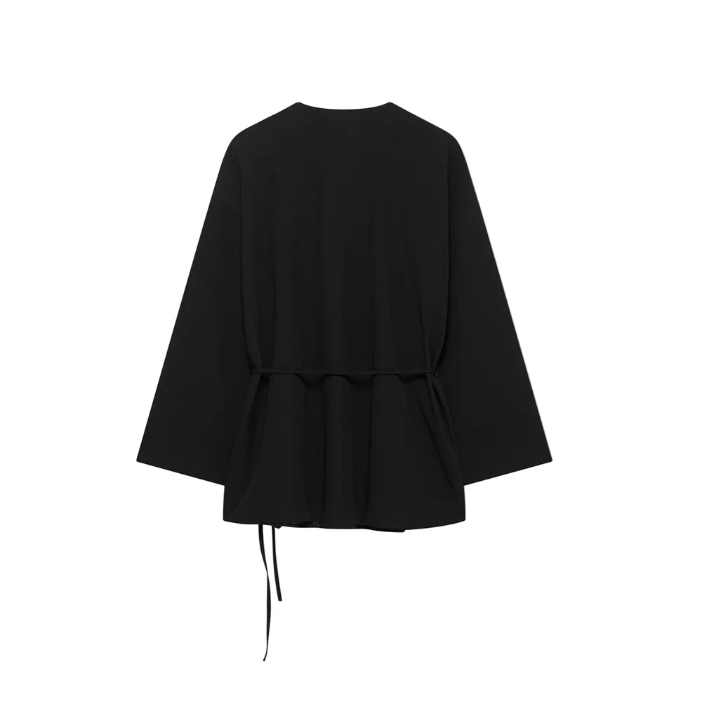 Women's Casual Double Breasted Kimono Style Suit Jacket and Straight Leg Pants Set for Spring Fashion