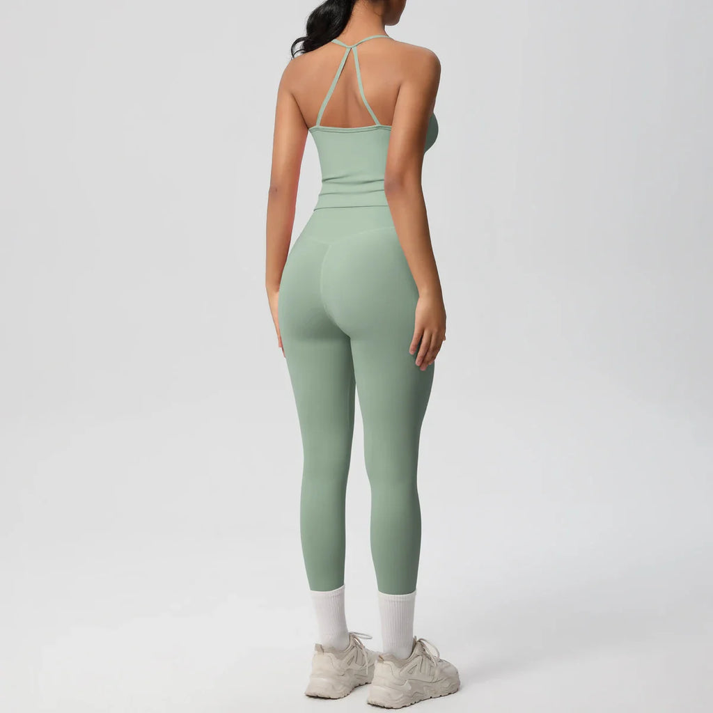 2PCS Nude Feeling Yoga Set for Women Push Up Sport Bra and High Waist Leggings Fitness Running Workout Tracksuit Activewear