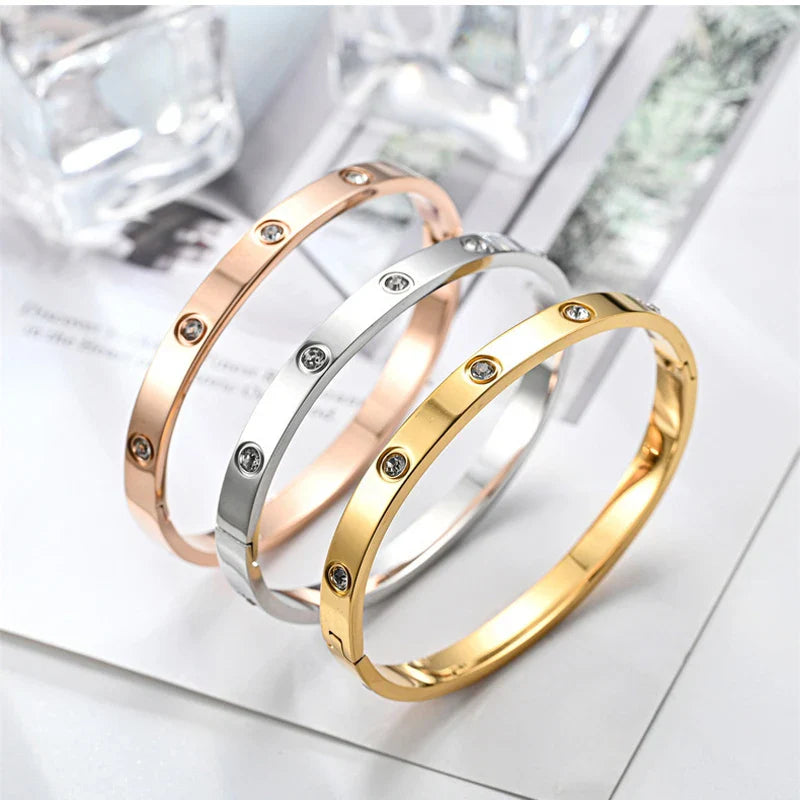 Luxury Stainless Steel Bangle for Women with Crystal Accents Fashion Jewelry Bracelet