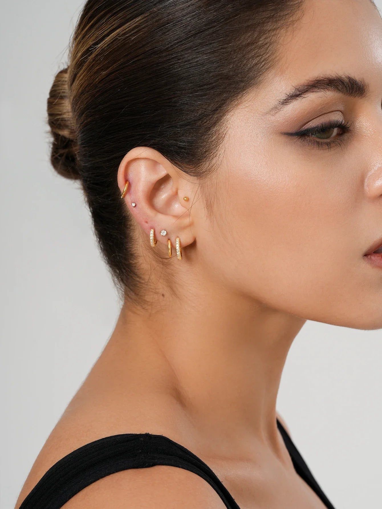 10 Pairs Small Gold Hoop Earrings for Women, 18K Gold Plated Tiny Stainless Steel Studs for Multiple Piercings