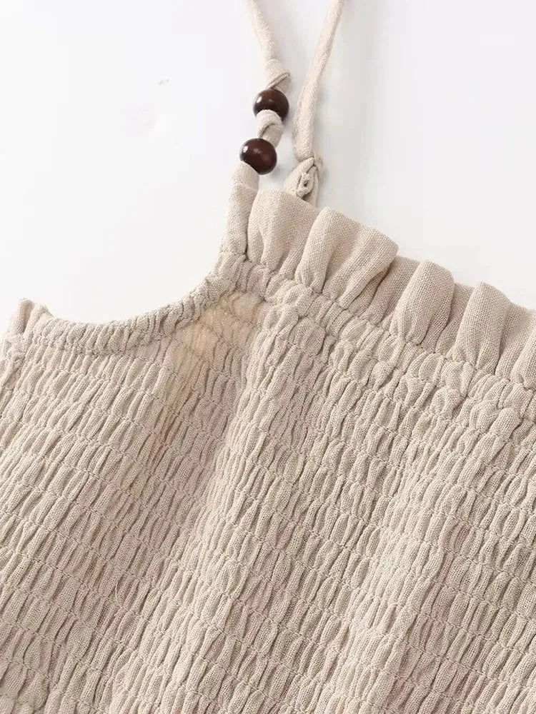 Sexy Backless Halter Dress With Honeycomb Check Pattern